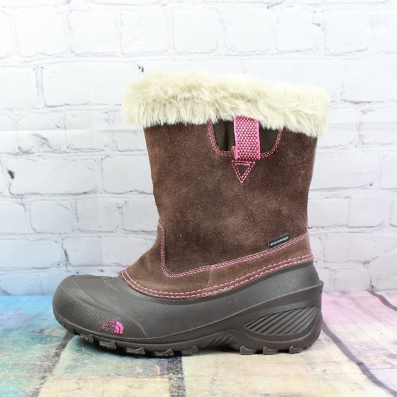 The North Face Other - The North Face Girls Heat Seeker Brown Leather Faux Fur Winter Snow Boots Size 4